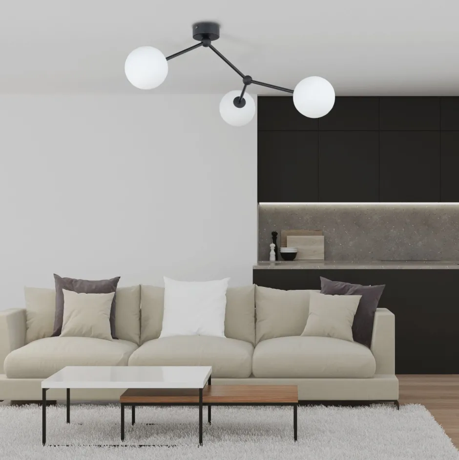 Wohnzimmerlampen|Glaslampen*TK Lighting Deckenleuchte Schwarz Weiß Glas Metall 3-flammig Modern