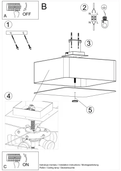 Sollux Deckenleuchte Stoff Glas B: 45 cm quadratisch Schwarz< Wohnzimmerlampen|Stofflampen