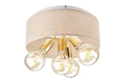 Lamkur Deckenleuchte Stoff Metall rund Ø 35 cm Natur Gold 4x E27< Deckenleuchten|Flurlampen