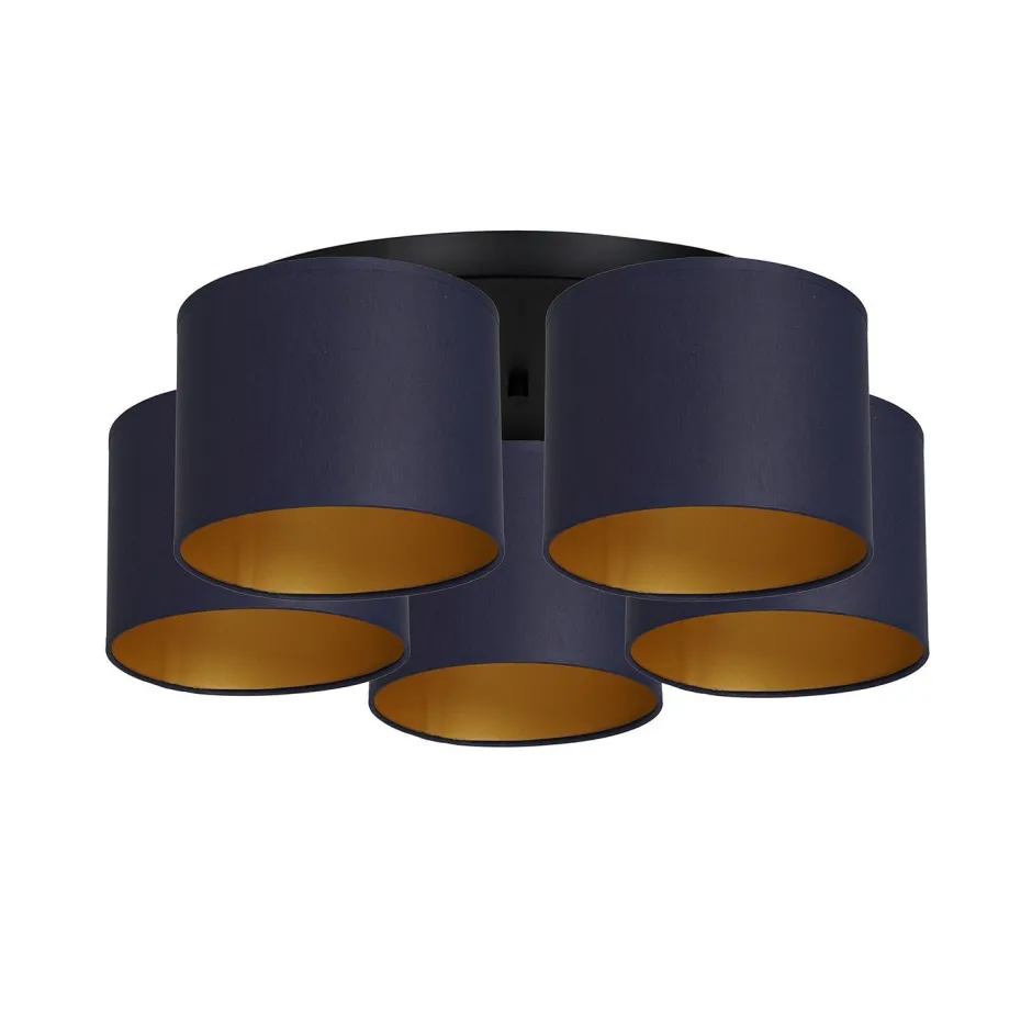 Deckenleuchten|Flurlampen*Luminex Deckenleuchte Stoff Metall Blau Gold E27 rund Ø58 cm