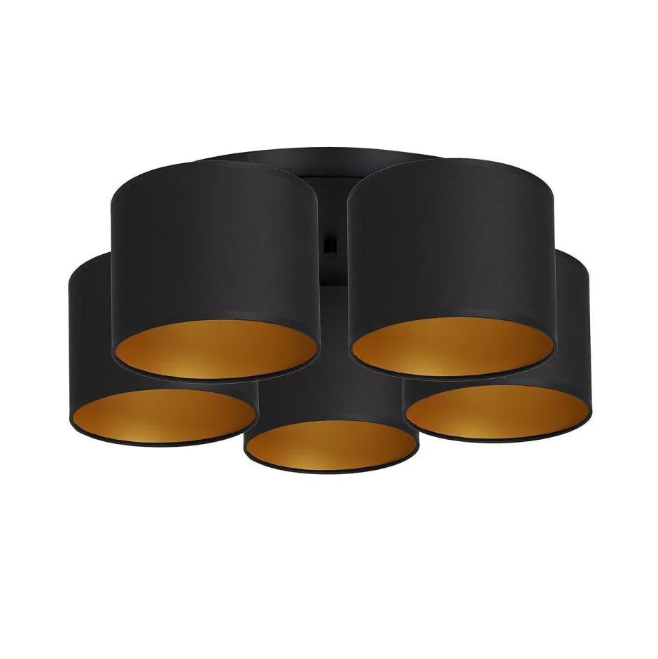 Deckenleuchten|Flurlampen*Luminex Deckenleuchte Stoff Metall Schwarz Gold E27 rund Ø58 cm