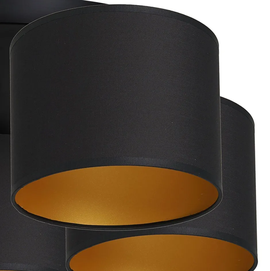 Deckenleuchten|Flurlampen*Luminex Deckenleuchte Stoff Metall Schwarz Gold E27 rund Ø58 cm