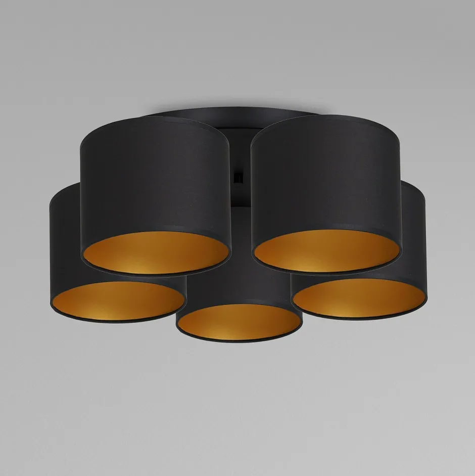 Deckenleuchten|Flurlampen*Luminex Deckenleuchte Stoff Metall Schwarz Gold E27 rund Ø58 cm