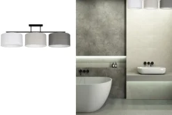 Belis Deckenleuchte Stoff Weiß Ecru Graphit E27 L:100 cm< Bürolampen|Wohnzimmerlampen