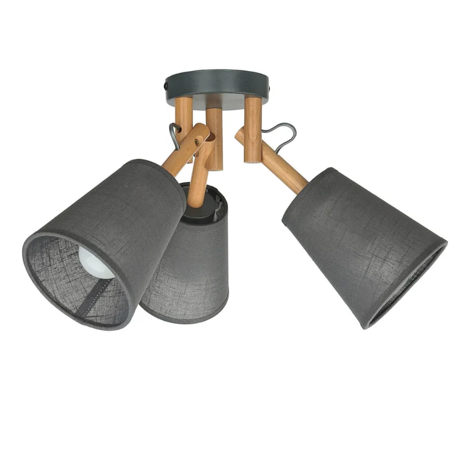 Schlafzimmer Lampen|Lampen Aus Aller Welt*TK Lighting Deckenleuchte VAIO Grau 3-flmg Holz Stoff