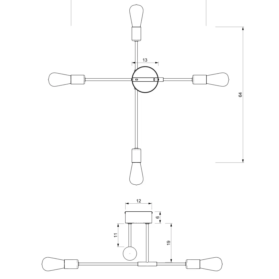 Luminex Deckenleuchte Vintage Metall Schwarz Gold AQIB< Deckenleuchten|Flurlampen