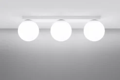 Deckenleuchten|Flurlampen*Sollux Deckenleuchte Weiß 50 cm lang Glas Metall 3-flammig G9