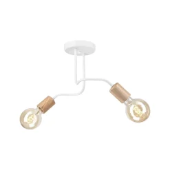 Deckenleuchten|Flurlampen*Lamkur Deckenleuchte Weiß 2-flammig für E27 Metall Holz Retro