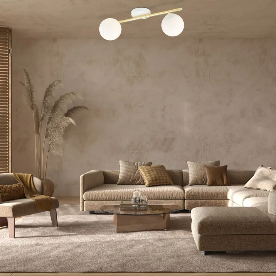 Deckenleuchten|Flurlampen*Emibig Deckenleuchte Weiß Gold Kugelschirm Glas Metall