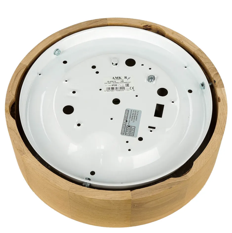 Holzlampen|Moderne Lampen*Lamkur Deckenleuchte Wohnzimmer Eiche rund Holz Lampe