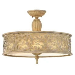 Deckenleuchten|Vintage Lampen*Elstead Deckenleuchte Wohnzimmer Vintage rund Metall Leinen