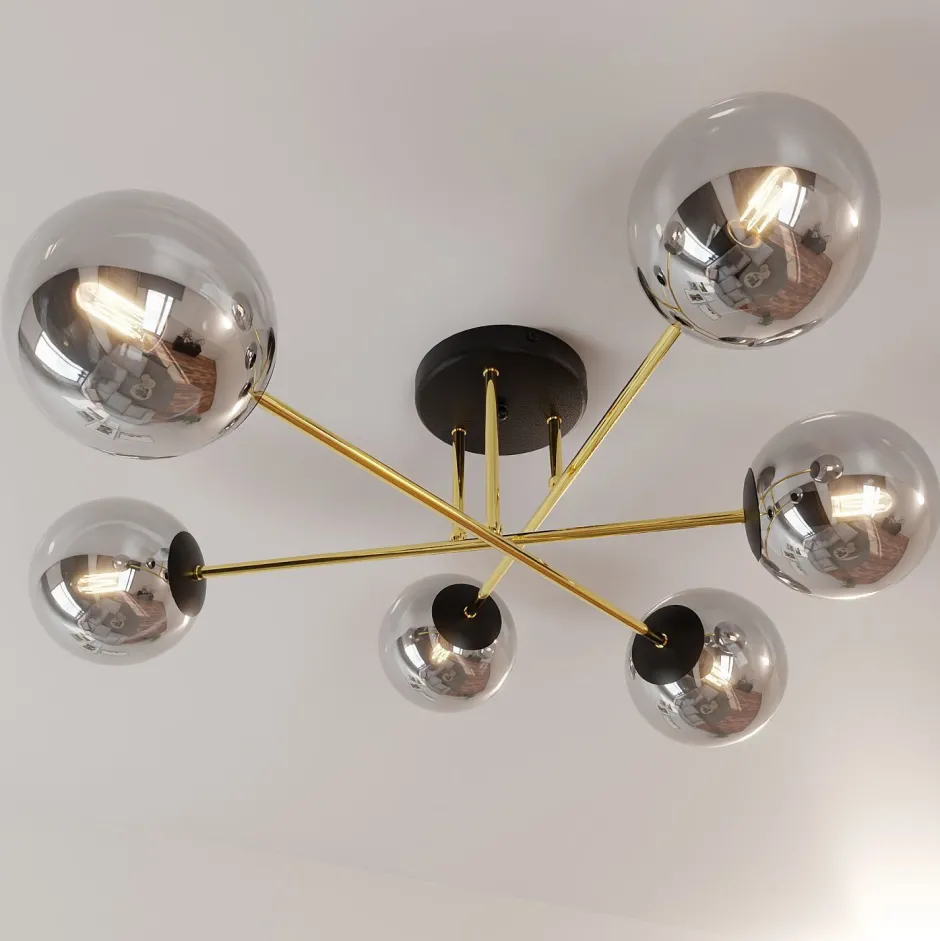 Glaslampen|Retro Lampen*Emibig Deckenleuchte Wohnzimmer 75 cm 6x E14 Glas Metall