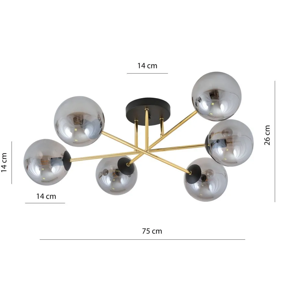 Glaslampen|Retro Lampen*Emibig Deckenleuchte Wohnzimmer 75 cm 6x E14 Glas Metall