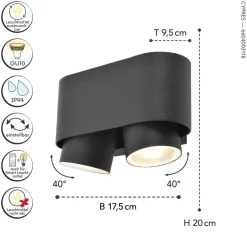 Metall Lampen|Moderne Außenleuchten*Eco-Light Deckenspot Anthrazit B:17,3 cm IP44 GU10 verstellbar