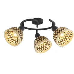 Searchlight Deckenspot 3-flammig Ø 46 cm Schwarz Natur E14 Holz Metall< Deckenleuchten|Flurlampen