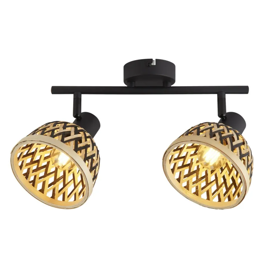Searchlight Deckenspot 2-flammig E14 Schwarz Natur Bambus Holz Metall< Flurlampen|Bürolampen