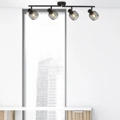 Searchlight Deckenspot 4-flammig E14 Schwarz Metall Retro Design< Deckenleuchten|Flurlampen