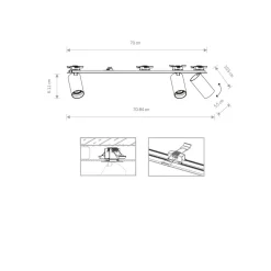 Deckenleuchten|Spots*Nowodvorski Deckenspot 3-flammig Einbau Weiß GU10 Metall 70 cm lang