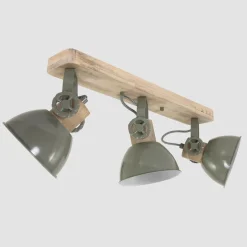 Deckenleuchten|Spots*Steinhauer Deckenspot Holz Metall Grün 59 cm E27 3-flmg flexibel