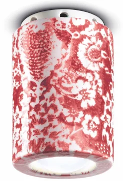 Wohnzimmerlampen|Keramiklampen*Ferroluce Deckenspot Keramik E14 Ø 8,5 cm rund Aufputz Rot Muster