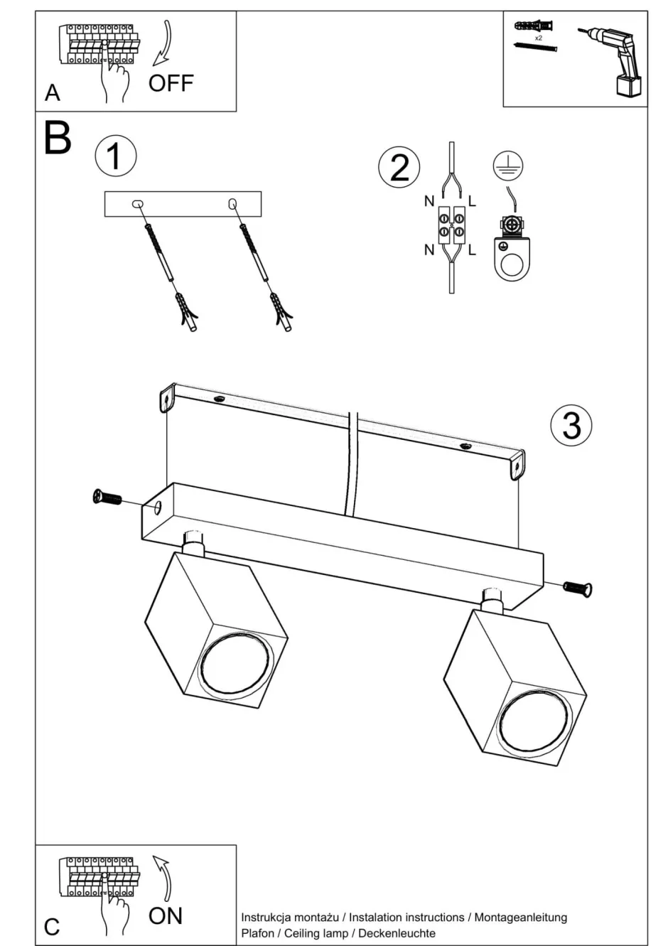 Deckenleuchten|Flurlampen*Sollux Deckenspot Modern Holz 2-flammig 30 cm lang GU10 wohnlich