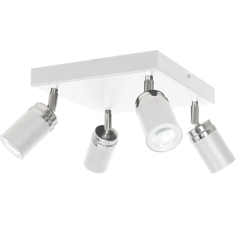 Luminex Deckenspot verstellbar Weiß Chrom 4-flammig GU10 Metall< Wohnzimmerlampen|Metall Lampen