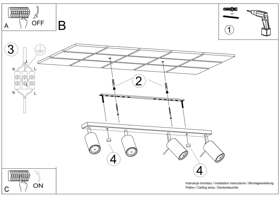Sollux Deckenstrahler Chrom 80 cm lang 4-flammig länglich< Moderne Lampen|Küchenlampen