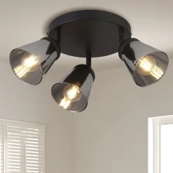 Deckenleuchten|Spots*Searchlight Deckenstrahler 3-flammig Ø 42 cm Schwarz Rauchgrau E14