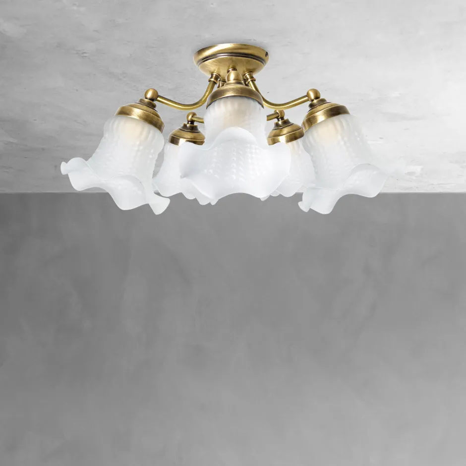 Wohnzimmerlampen|Glaslampen*Giovanni Battista Deckenstrahler 5-flammig E14 in Bronze hell glänzend Weiß