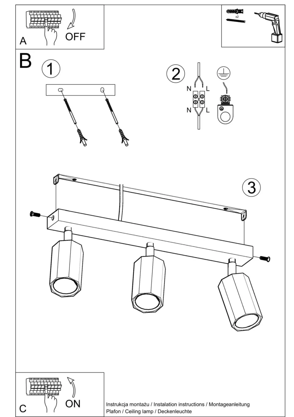 Sollux Deckenstrahler 3-flammig GU10 schwenkbar B: 45 cm Holz< Deckenleuchten|Flurlampen
