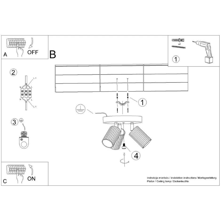 Flurlampen|Wohnzimmerlampen*Sollux Deckenstrahler 3-flammig GU10 rund Ø 19,5 cm klein Weiß BERTA