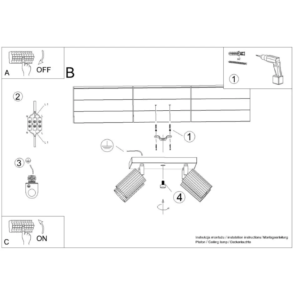Wohnzimmerlampen|Metall Lampen*Sollux Deckenstrahler 4-flammig GU10 B: 25 cm klein Creme BERTA