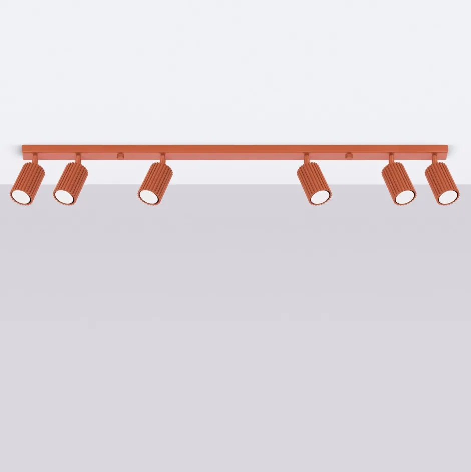 Flurlampen|Wohnzimmerlampen*Sollux Deckenstrahler 6-flammig Rot GU10 117 cm lang groß Aluminium