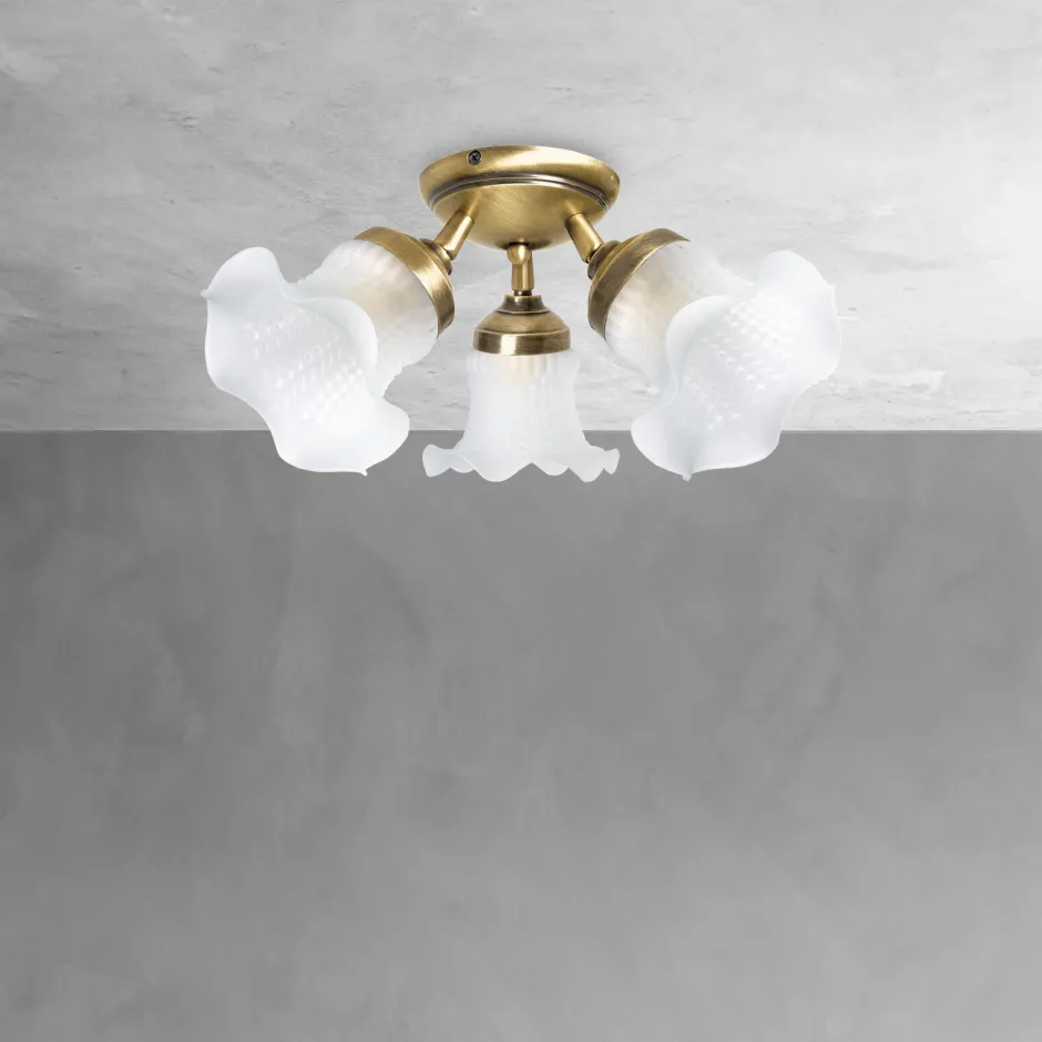 Deckenleuchten|Spots*Giovanni Battista Deckenstrahler Floral 3-flammig Messing Glas Ø 37 cm