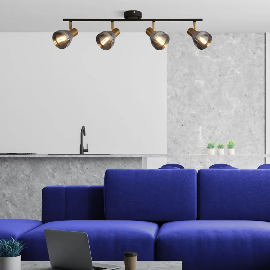 Searchlight Deckenstrahler Glas Metall B: 84 cm 4-flammig E14 verstellbar< Deckenleuchten|Flurlampen