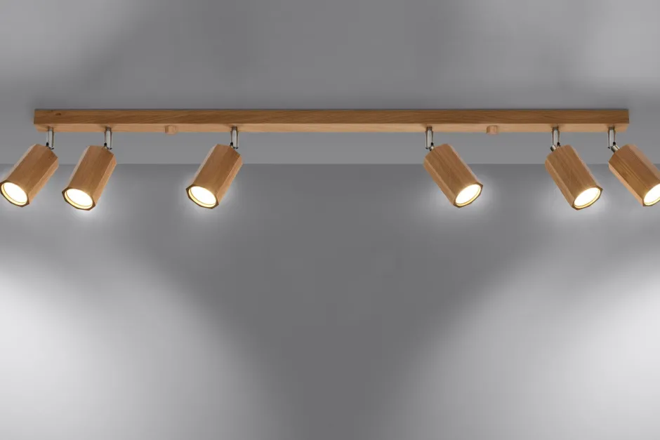 Sollux Deckenstrahler Holz 120 cm lang 6x GU10 verstellbar< Holzlampen|Moderne Lampen