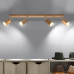 Holzlampen|Moderne Lampen*Sollux Deckenstrahler Holz 4-flammig 80 cm lang GU10 VESUVIA