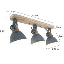 Deckenleuchten|Flurlampen*eltric K Heckel GmbH Deckenstrahler Holz Metall Grau 59 cm E27 beweglich