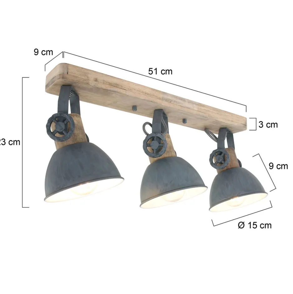 Deckenleuchten|Flurlampen*eltric K Heckel GmbH Deckenstrahler Holz Metall Grau 59 cm E27 beweglich