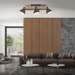 Flurlampen|Bürolampen*Just Light Deckenstrahler Holz Metall E27 96 cm 3-flammig flexibel