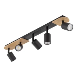 Deckenleuchten|Spots*TK Lighting Deckenstrahler Holz Metall 85 cm lang Braun Schwarz 5x GU10