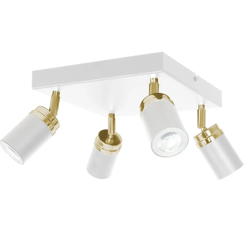 Luminex Deckenstrahler Metall 4-flammig Weiß Gold GU10 verstellbar< Deckenleuchten|Spots