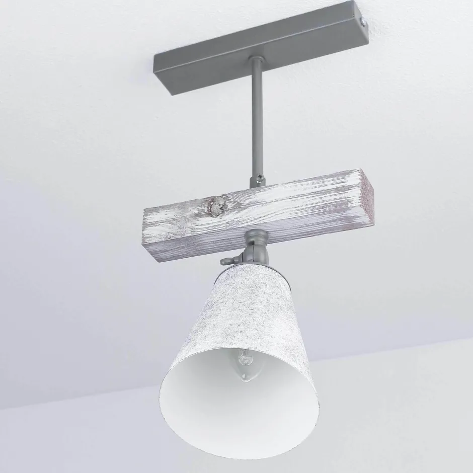 Luminex Deckenstrahler Metall Holz in Shabby Weiß Taupe E27< Flurlampen|Küchenlampen