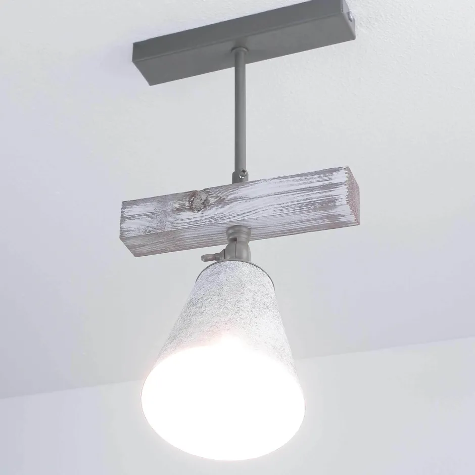 Luminex Deckenstrahler Metall Holz in Shabby Weiß Taupe E27< Flurlampen|Küchenlampen