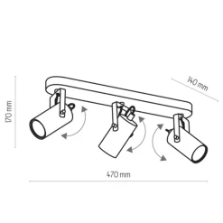 TK Lighting Deckenstrahler Metall Schwarz Gold 3-flammig GU10< Deckenleuchten|Flurlampen