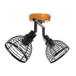 Holzlampen|Küchenlampen*Easylight Deckenstrahler Retro Design Holz Metall 2-flammig E14