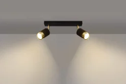 Deckenleuchten|Flurlampen*Sollux Deckenstrahler Schwarz Gold 30 cm länglich 2-flammig GU10