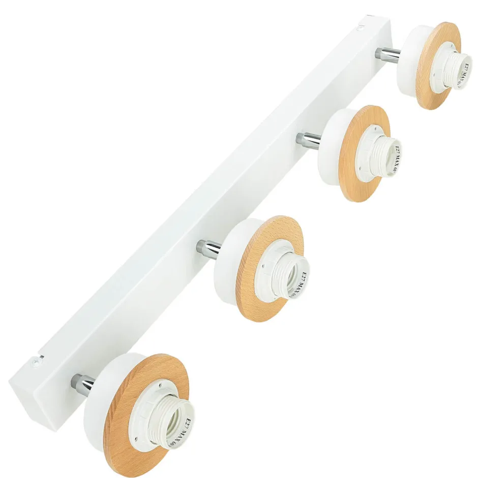 Stofflampen|Moderne Lampen*Lamkur Deckenstrahler Weiß Holz 4-flmg Modern Lampe