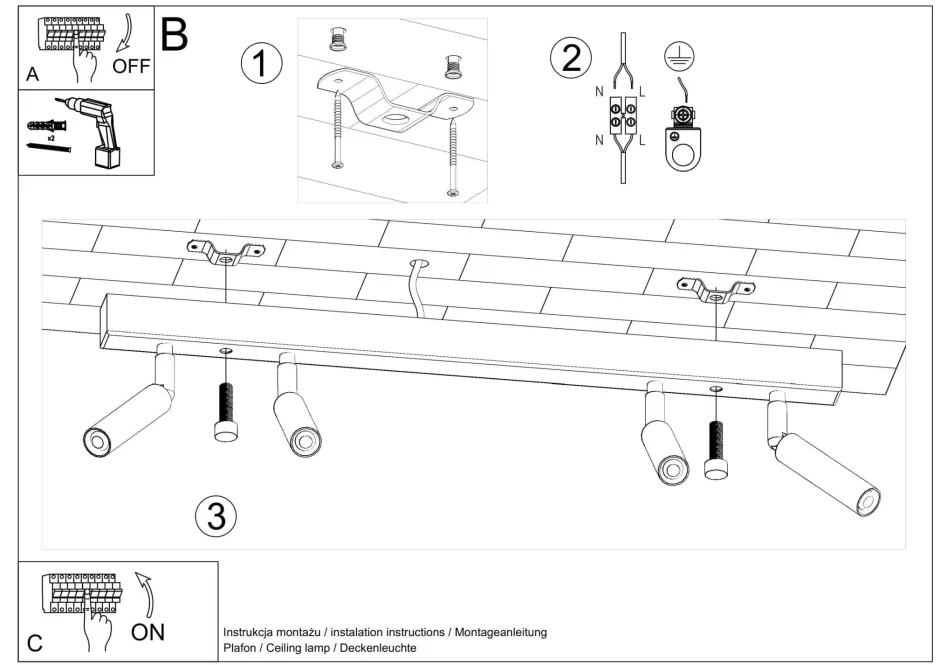 Deckenleuchten|Flurlampen*Sollux Deckenstrahler Weiß Metall 60 cm lang 4-flammig G9