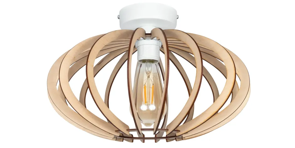 Deckenleuchten|Bürolampen*Belis Dekorative Deckenlampe Holz E27 rund Ø35 cm in Weiß